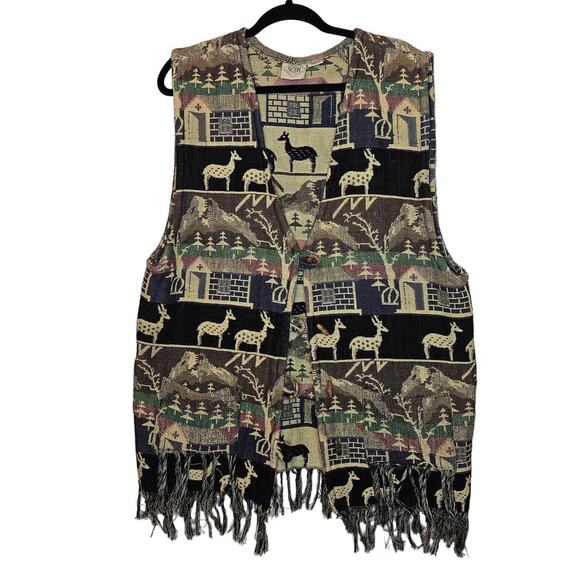 SGDN Same Game DIfferent Name VTG Nordic Fairisle vest sz 2X fringe - Picture 1 of 6
